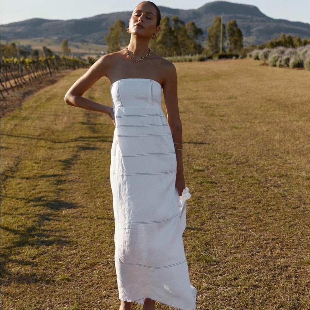 DISSH Chai White Paneled Linen Dress US 2